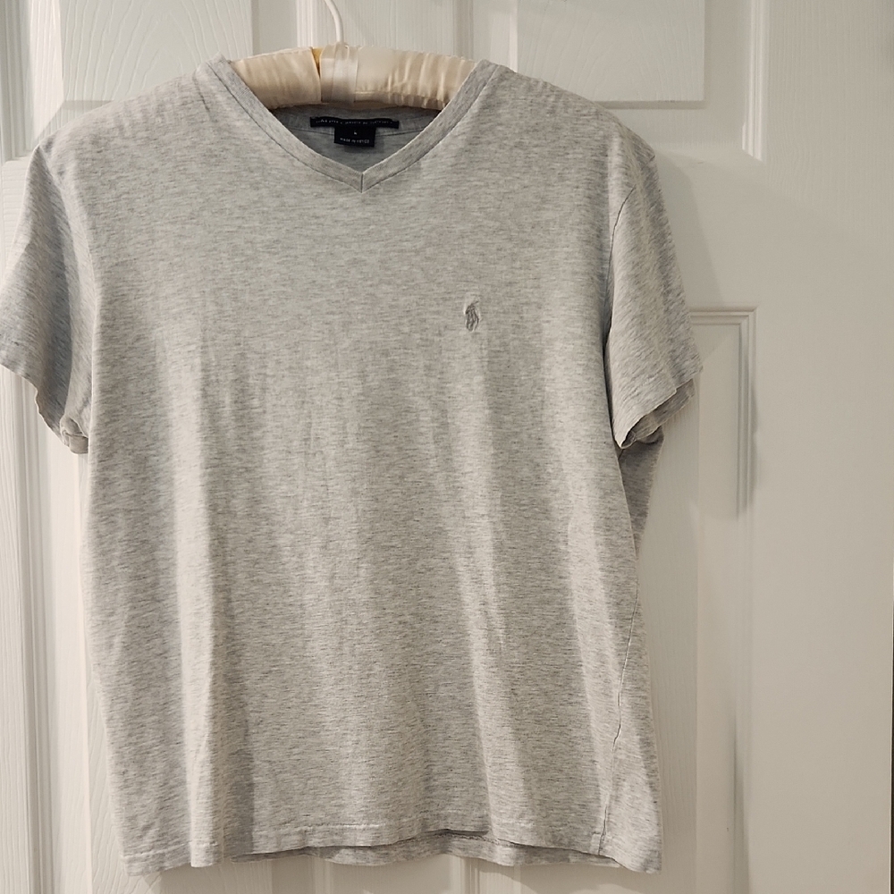 Ralph Lauren Sport Women's Gray V-Neck Short Sleeve Cotton Tee Size Large